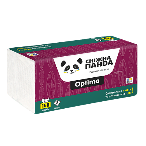 Паперові рушники Сніжна Панда Optima, листові, 2х-шарові, 150 шт